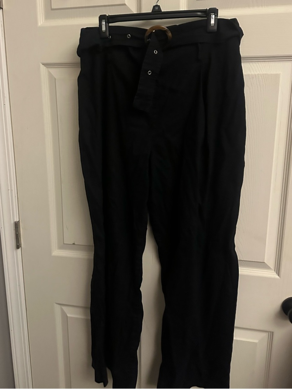 INC International concepts wide leg nomad deep black linen blend belted pants
